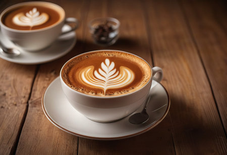 he cappuccino cup with a tall layer of foam stands before you. The aroma of coffee fills the room, promising an invigorating start to the day.の素材
