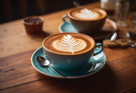 he cappuccino cup with a tall layer of foam stands before you. The aroma of coffee fills the room, promising an invigorating start to the day.の素材