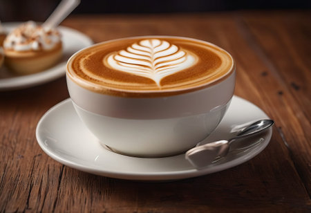 he cappuccino cup with a tall layer of foam stands before you. The aroma of coffee fills the room, promising an invigorating start to the day.の素材