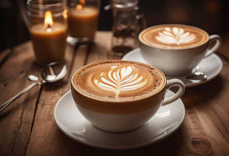 he cappuccino cup with a tall layer of foam stands before you. The aroma of coffee fills the room, promising an invigorating start to the day.の素材