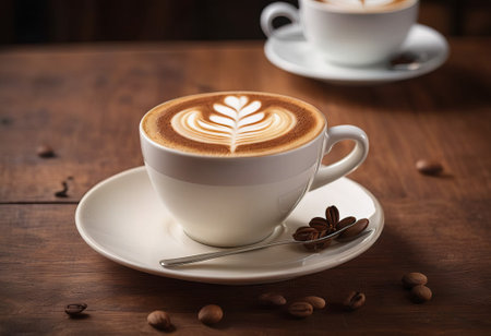 he cappuccino cup with a tall layer of foam stands before you. The aroma of coffee fills the room, promising an invigorating start to the day.の素材