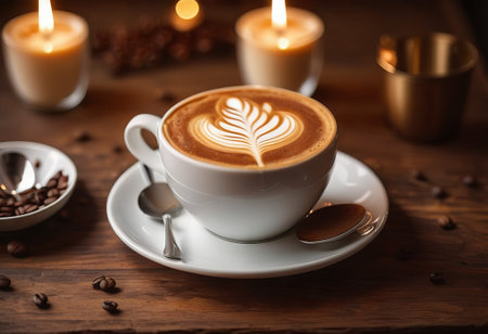 he cappuccino cup with a tall layer of foam stands before you. The aroma of coffee fills the room, promising an invigorating start to the day.の素材