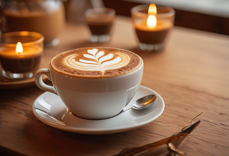 he cappuccino cup with a tall layer of foam stands before you. The aroma of coffee fills the room, promising an invigorating start to the day.の素材