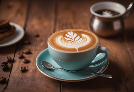 he cappuccino cup with a tall layer of foam stands before you. The aroma of coffee fills the room, promising an invigorating start to the day.の素材