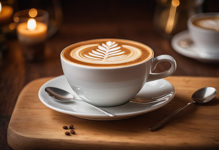 he cappuccino cup with a tall layer of foam stands before you. The aroma of coffee fills the room, promising an invigorating start to the day.の素材