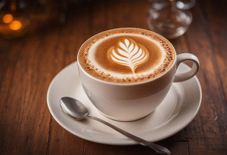 he cappuccino cup with a tall layer of foam stands before you. The aroma of coffee fills the room, promising an invigorating start to the day.の素材
