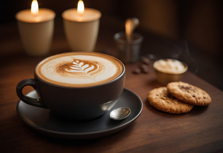 he cappuccino cup with a tall layer of foam stands before you. The aroma of coffee fills the room, promising an invigorating start to the day.の素材