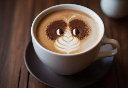 he cappuccino cup with a tall layer of foam stands before you. The aroma of coffee fills the room, promising an invigorating start to the day.の素材