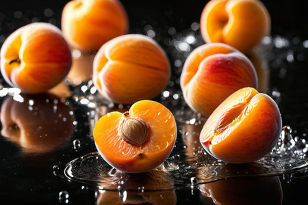 Indulge your senses with the vibrant colors and refreshing allure of fruits dancing in playful water droplets, a symphony of flavor and freshness.の素材