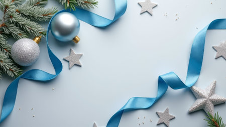 Festive Christmas card design with envelope and holiday decorations.の素材