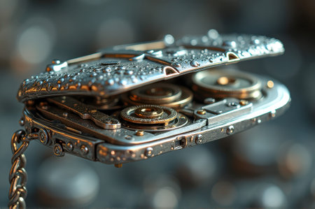 Steampunk-inspired antique pocket watch with open gears and ornate detail. That the image is generated using AI.の素材