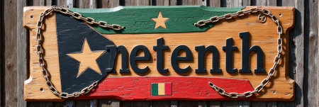 That the image is generated using AI. Wooden juneteenth sign with Afro-American flag and chains.の素材