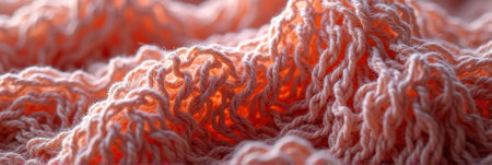 Intricate pink yarn texture with warm lighting and detailed patterns. That the image is generated using AI.の素材