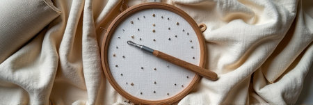 Embroidery hoop with punch needle on soft fabric background. That the image is generated using AI.の素材