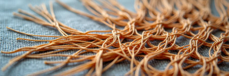 Close-up of tightly woven natural fibers on textured fabric surface. That the image is generated using AI.の素材