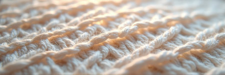 Cozy knitted fabric texture in warm sunlight. That the image is generated using AI.の素材