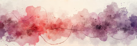 Abstract watercolor art with red and purple paint splashes. That the image is generated using AI.の素材