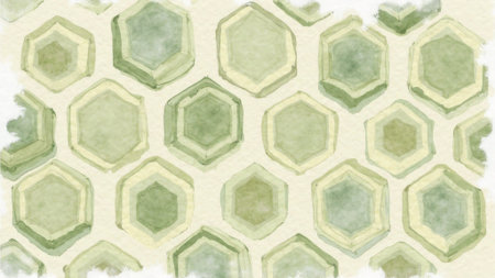 Abstract green watercolor pattern with hexagonal shapes on light background. That the image is generated using AI.の素材