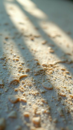 Sunlit crumbs on surface creating shadow patterns. That the image is generated using AI.の素材