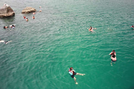 snorkeling in clean water の写真素材