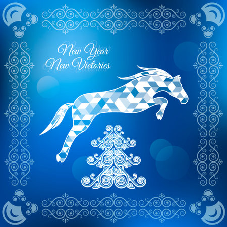 holiday frame happy merry christmas new year horse のイラスト素材