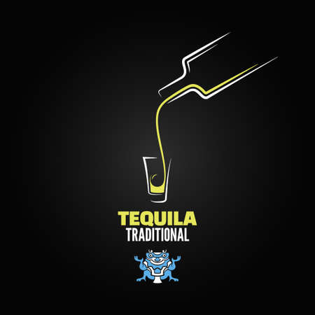 tequila shot bottle glass menu design backgroundのイラスト素材