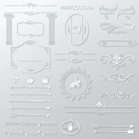 ornate design elements cut paper setのイラスト素材