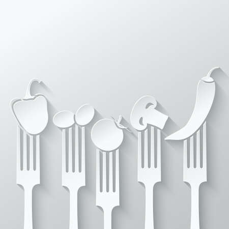 vegetables fork paper cut backgroundのイラスト素材