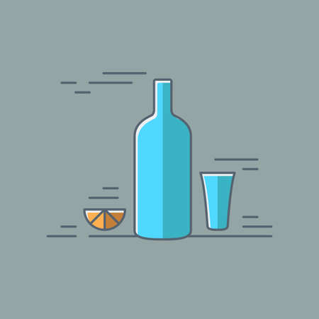 vodka glass bottle flat design backgroundのイラスト素材