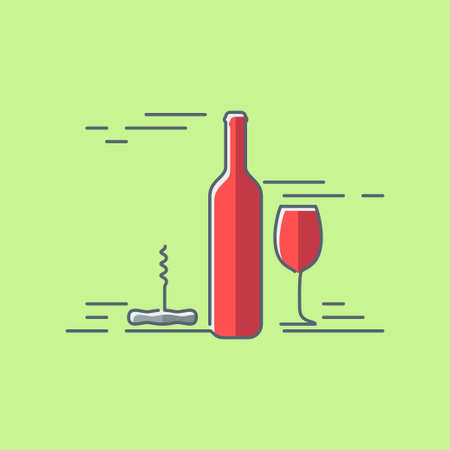 wine glass bottle flat design backgroundのイラスト素材