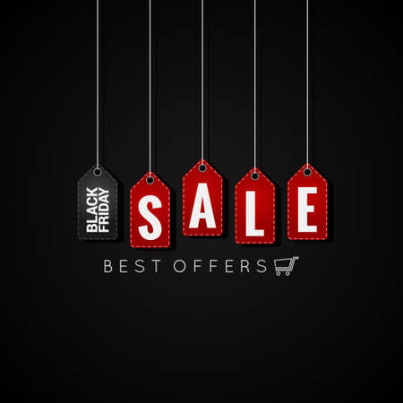 Black Friday sale tags on black backgroundのイラスト素材