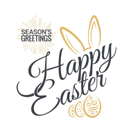 Easter Vintage Lettering With Easter Bunnyのイラスト素材