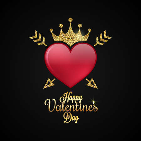 Valentines Day Heart. Gold Design Background.のイラスト素材