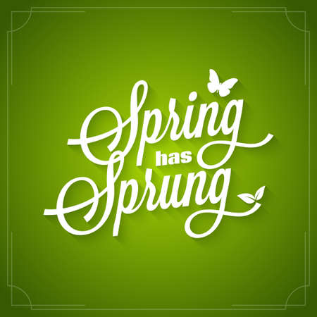 Spring vintage lettering. Spring has sprung icon on green background.のイラスト素材