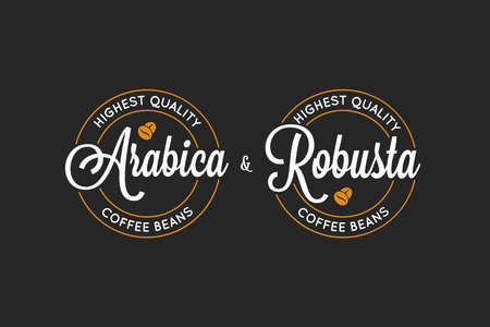 coffee Arabica and Robusta logo on black backgroundのイラスト素材