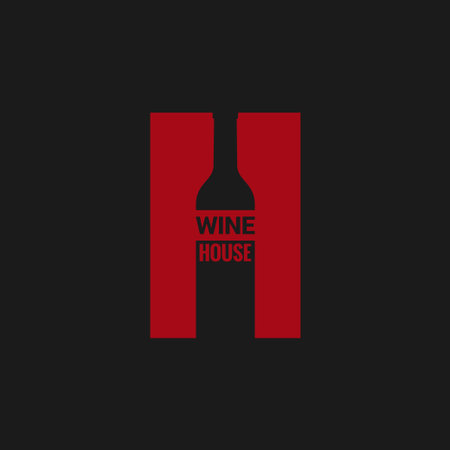 Wine bottle logo. Wine house red label on black backgroundのイラスト素材