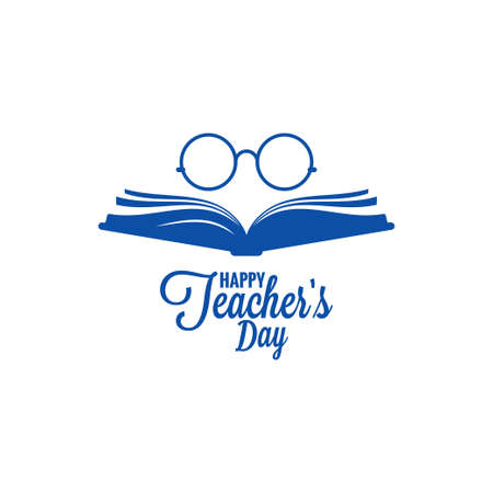 Teachers day logo. Glasses and book icon on white backgroundのイラスト素材