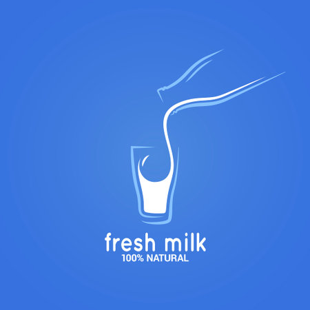 milk bottle and glass logo on blue backgroundのイラスト素材
