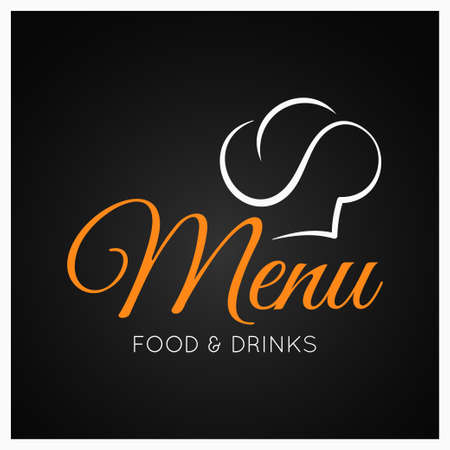 food and drinks menu with chef hat on black backgroundのイラスト素材