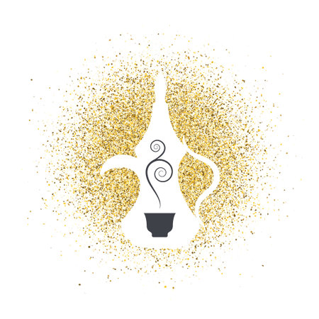 arabic coffee on golden glitter abstract backgroundのイラスト素材