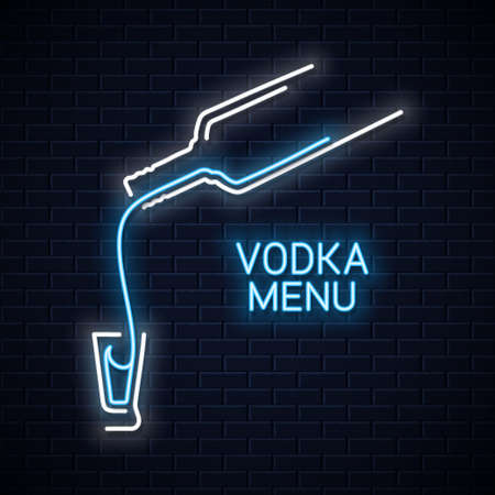 Vodka bottle neon logo. Vodka shot neon sign on white background 10 epsのイラスト素材
