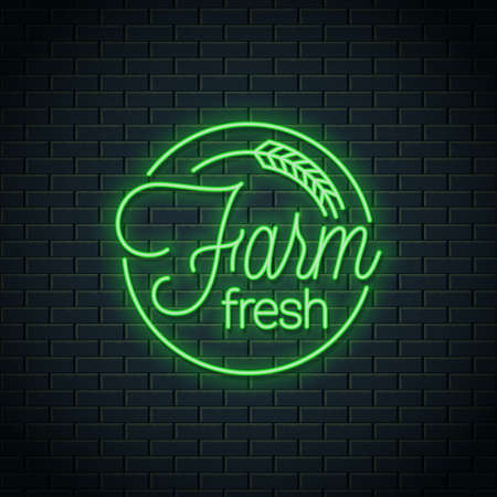 Farm fresh neon   Farm eco produce neon stampのイラスト素材