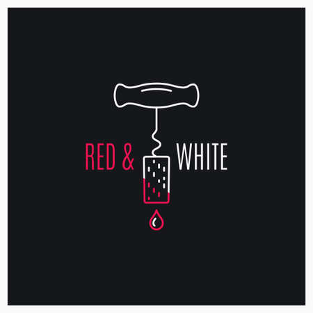 Wine red and white  Wine screw cap line iconのイラスト素材