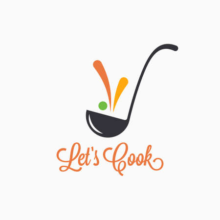 Soup ladle with food splash concept. Cooking spoonのイラスト素材
