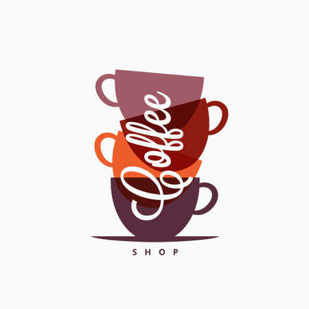 Coffee mugs color banner on whiteのイラスト素材