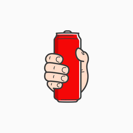 Hand hold can. Male hand holding aluminium redのイラスト素材