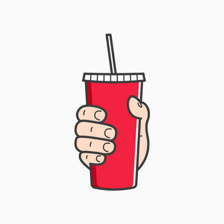 Hand hold paper cup. Male hand holding a red paperのイラスト素材