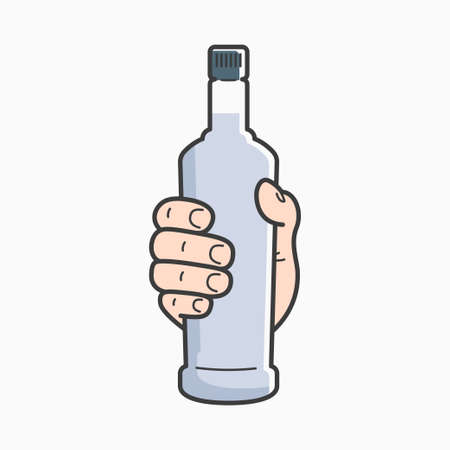 Hand hold vodka bottle. Male hand holding a vodkaのイラスト素材