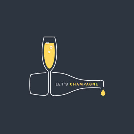 Champagne bottle with wine glass line iconのイラスト素材