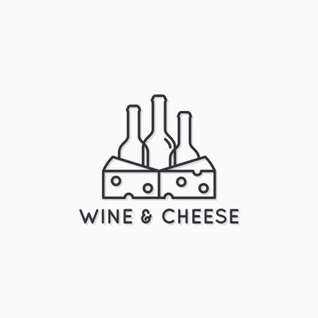 Wine and cheese linear logo.のイラスト素材